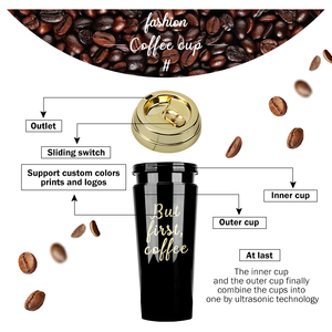 Taza de <span class=keywords><strong>caf</strong></span>é de viaje personalizable Koffie Bekers Vaso Tazas de plástico de doble pared Tazzine Da Caffe <span class=keywords><strong>Caf</strong></span>é reutilizable sin BPA - Product Image 6