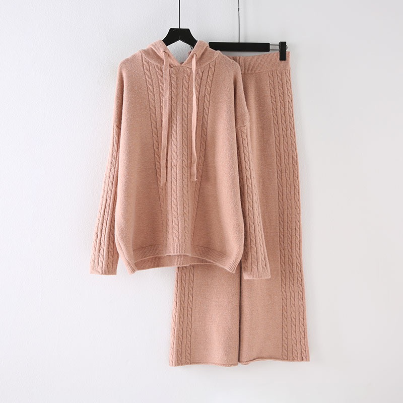 Cashmere set pants pajamas women sweater pants suits with cashmere sweater hooded sweater