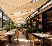 Voile d'ombrage beige en maille tissée pour pergola, terrasse, balcon, auvent pare-soleil pour repas en extérieur