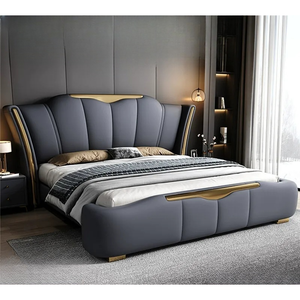 Rosegia Hot Selling Modern Cooling Genuine Leather Adjustable Soft <strong>Bed</strong> Double <strong>Bed</strong> Wedding King/Queen <strong>Pine</strong> Wood <strong>Frame</strong> High - Product Image 3