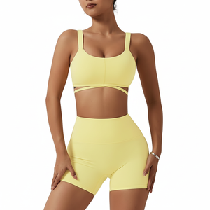 Conjunto de Yoga para Mujer de Alta Calidad, Sin Costuras, Ligero, Transpirable, de Secado Rápido, con Cintura Elástica de Spandex/Nylon, Diseño Sólido Personalizado - Product Image 1