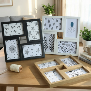 Cadre <span class=keywords><strong>photo</strong></span> multi-ouvertures en bois, 6 pouces, 4 emplacements, pour collage de photos, <span class=keywords><strong>noir</strong></span>, <span class=keywords><strong>blanc</strong></span>, bois naturel, décoration de table, galerie - Product Image 1