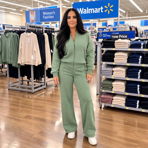 Conjunto Deportivo de Mujer en Verde Salvia con Cierre, Cuello Alto y Manga Larga, 2 en 1, Ligero e Informal - Product Image 1