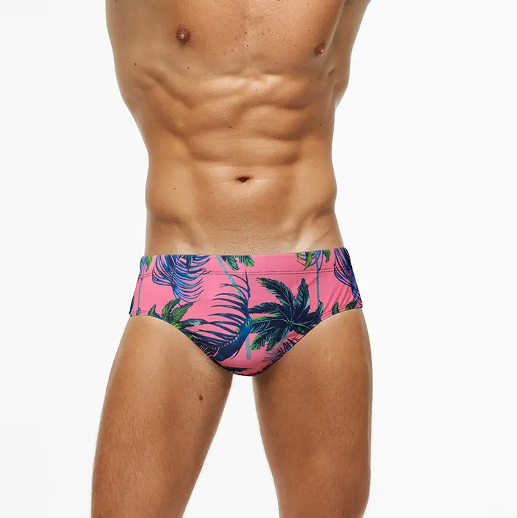 STOCK 6Colors Print Padding Men Brief Swimwear Swimming Briefs Low Waist Penis Pouch Swim Suit