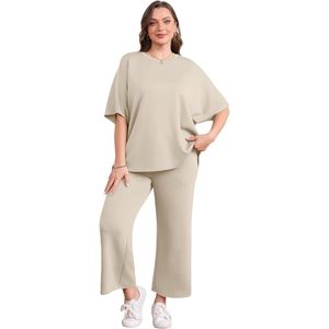 Conjuntos de dos piezas para mujer, pantalones anchos de verano, conjunto informal, transpirable, de punto. - Product Image 4