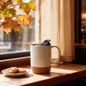 Taza con soporte de <span class=keywords><strong>corcho</strong></span> personalizada, aislamiento <span class=keywords><strong>térmico</strong></span>, taza creativa, Base de piedra mate, regalo festivo, taza de café de cerámica con tapa y Asa de PP - Product Image 6