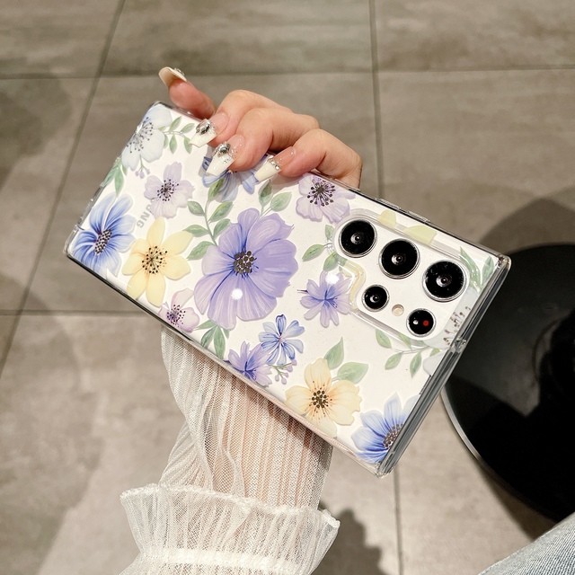 New Luxury Designer Flower Painted Clear Mobile Phone Cases for Samsung A14 A24 A52 A53 A15 A55 S22 S23 S25 S24 Ultra Phone Case