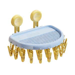 Folding <b>Clothes</b> Drying <b>Rack</b> Wall Mounted With 24 Clips For Socks Indoor Use - Product Image 5