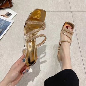 8cm Sexy Rhindiamonds Patent Leather Open-toed High Heels Sandals for Women After Empty to Wear Thin Half Slippers - Product Image 1