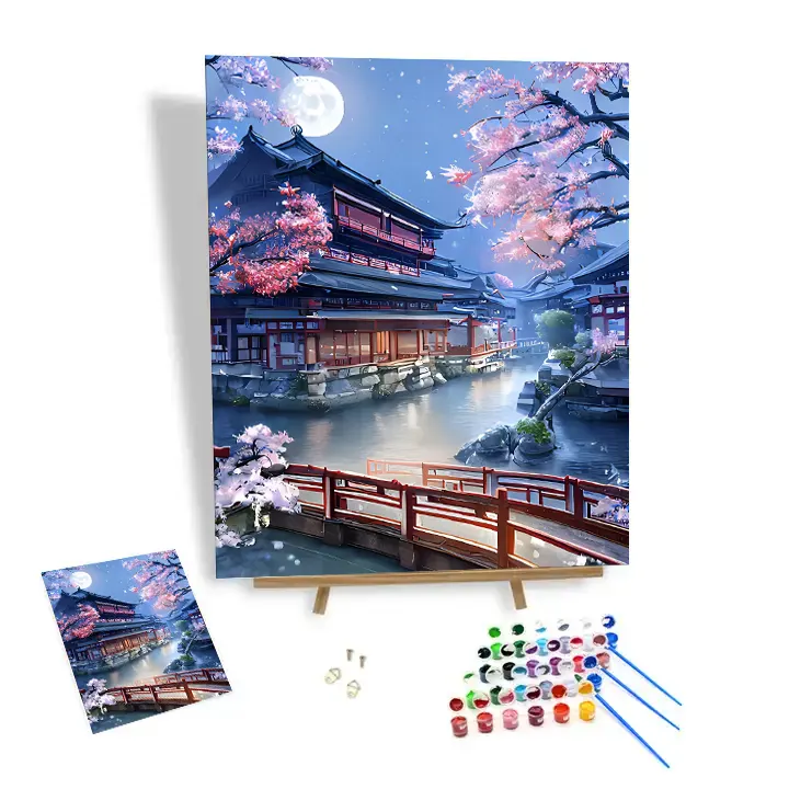 DIY Peinture Par Numéros Pour Adultes Paysage Photos Personnalisé Décor À La Maison Petit Pont Et Eau Courante Style Rétro Chinois 24 Couleurs