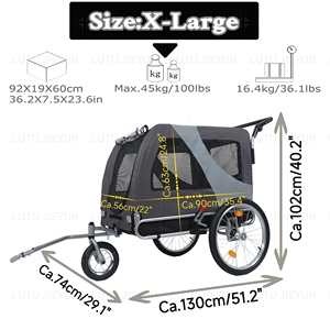 बड़े कुत्तों के लिए अतिरिक्त-बड़े मजबूत और टिकाऊ फोल्डेबल पालतू बाइक ट्रेलर ओम अनुकूलन योग्य तीन पहिया लोहा सामग्री ओएम - Product Image 3