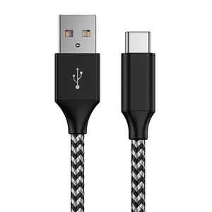 Kabel Data Laptop, Kabel USB A Ke Tipe C Pengisian Cepat, Nilon, Kabel USB Tipe C untuk Ponsel