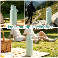 Bouteille d'eau personnalisée 32oz à large ouverture, gourde isotherme double paroi en acier inoxydable avec couvercle à clapet et paille