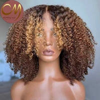 Perruques de cheveux humains bouclés crépus brun mèches, pleine densité, double tirage, cheveux vietnamiens de luxe, pré-coupées, sans colle