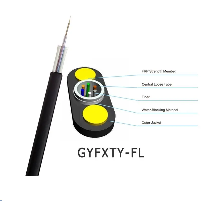 חזק FTTH כבד החובה שטוח אווירי 12 ליבה 24 ליבת סיבים אופטי זרוק כבל