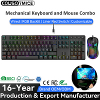 Clavier et souris de jeu mécaniques personnalisables avec 108 touches, rétroéclairage RGB, 7200 DPI, souris filaire, interrupteurs rouges