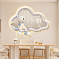 Salle à manger peinture décorative avec horloge ours violent dessin animé lumière LED mur Art fond tenture murale peinture créative