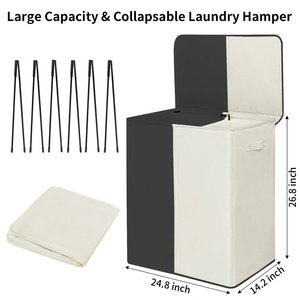 Cesto de ropa sucia doble con tapa y bolsas de lavandería extraíbles Cesto de ropa sucia grande de 154L Cesto de ropa sucia plegable de 2 secciones - Product Image 5