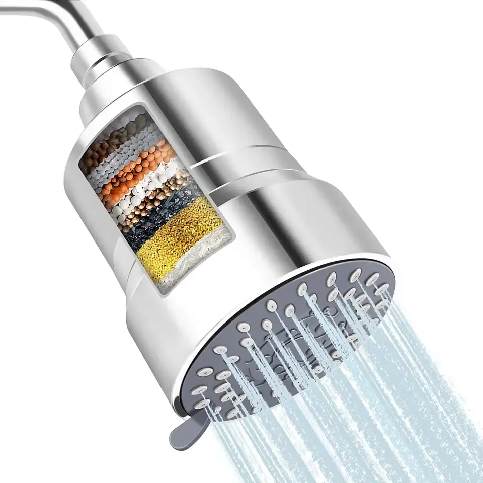 Filtre de douche de spa à la vitamine C à 15 niveaux en vente en gros pommeau de douche à eau dure chrome filtre de robinet à 3 modes de pulvérisation