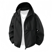 Veste coupe-vent à capuche zippée pour homme, idéale pour la randonnée décontractée, avec fermeture éclair contrastante et détail anneau en D