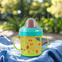 Bouteille d'eau d'apprentissage pour bébé en plastique PP sans BPA, 200 ml, avec double poignée, bec de canard, mignonne, anti-fuite, en silicone, fleur