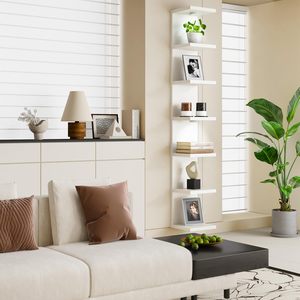 Estantes Flotantes Blancos para Decoración <span class=keywords><strong>de</strong></span> <span class=keywords><strong>Pared</strong></span>, Estante <span class=keywords><strong>de</strong></span> <span class=keywords><strong>Pared</strong></span> <span class=keywords><strong>de</strong></span> 7 Niveles con Luces LED, Estante <span class=keywords><strong>de</strong></span> Madera para Organización del Hogar - Product Image 3
