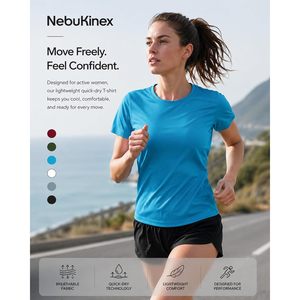 T-shirts de sport pour femmes à manches courtes, séchage rapide, coupe ajustée, col rond, pour tennis, yoga, course à pied, couleur unie, polyester - Product Image 5