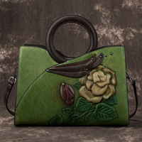 Nouveau Style Vintage véritable cuir de vachette femmes sac à bandoulière en relief à la main motif géométrique fermeture éclair pour l'automne