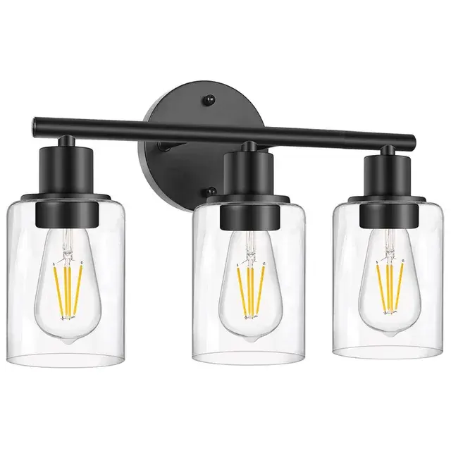 Modern hotel Bathroom Toilet vanity E27 glass lampshade black decorative wall lamp