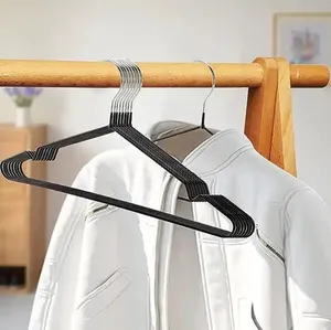 Wholesale 2.5 Cm Slim Black Wire Hanger Save Space Anti-slip Wire Metal Laundry Clothes Hanger