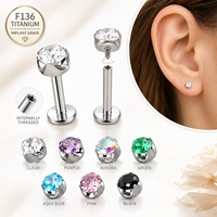 Pendiente de cartílago de titanio ASTM F136 G23 de moda, estilo punk, con circonita de corte Asscher y engaste de garra, hipoalergénico y a juego.