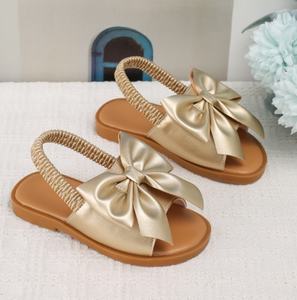 BSCI/Smeta/Sedex/Higg/GRS fabbrica all'ingrosso Logo personalizzato <span class=keywords><strong>bambina</strong></span> <span class=keywords><strong>oro</strong></span> <span class=keywords><strong>sandali</strong></span> Bowknot elastico in tessitura principessa pantofola sandalo - Product Image 2