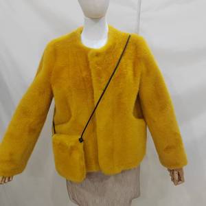 Cappotti in pelliccia sintetica Casual invernale da <span class=keywords><strong>donna</strong></span> con motivo regolare in pelliccia di coniglio Oversize a inchiostro <span class=keywords><strong>giallo</strong></span> per le taglie S Plus-<span class=keywords><strong>cappotto</strong></span> di lana Casual Slim Fit - Product Image 1