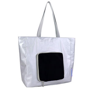 Sac fourre-tout décontracté et tendance pour l'été, grande capacité, avec petite pochette amovible, en Tyvek, fermeture éclair, design color-block, écologique - Product Image 2