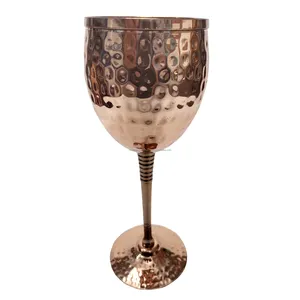 豪华铜酒酒杯11盎司闪闪发光100% 固体锤击铜葡萄酒杯在黄铜镀铜茎上