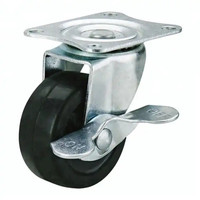 Roulettes de rechange pour meubles de 2 pouces Roulettes pivotantes 50mm noires sans roulement Roulette industrielle en caoutchouc avec frein latéral