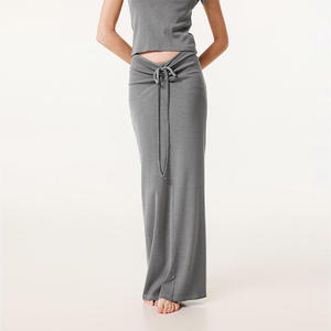 Jupe crayon décontractée à taille élastique, style rétro américain, coupe slim, longue, plissée, en tricot, pour femmes - Product Image 2