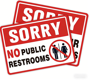 Segnale di sicurezza per bagni pubblici, adesivo autoadesivo facile da applicare per negozi e caffè - Product Image 1