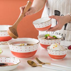 Juego de Vajilla de Cerámica Ecológica con Diseño de Puntos Japoneses, Acabado en Glaseado Naranja, Tazón y Plato - Product Image 2