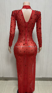 Rode Diamant Verjaardagsjurk Bling Zijsplit Rood Goud Trouwjurken Dames Avond Elegant Formeel Lange Jurk <span class=keywords><strong>Prom</strong></span> Party - Product Image 3