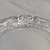 Assiette de présentation élégante en plastique écologique motif végétal ivoire pour hôtel, banquet, mariage, décoration de table dorée