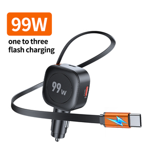 Cargador de coche de 99W con 3 puertos, 1 USB QC 3.0, 1 Tipo-C PD 36W, incluye un cable Tipo-C de 70cm, material TPE, portátil, compacto y fácil de usar. - Product Image 1