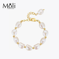 Bijoux pour femmes Bracelet en perles baroques véritables blanches de 11 à 12mm avec fermoir en argent et chaîne d'extension