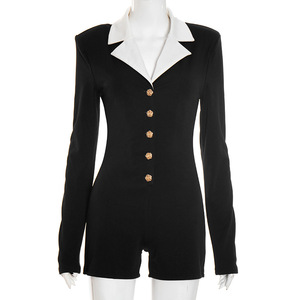 Combinaison ajustée à manches longues pour femme avec col boutonné en métal rose – Tendance mode - Product Image 6