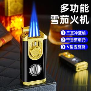 JOFI Multifunctional Cigar Lighter Three-Flush Blue Flame With <b>V</b>-Cut Cutter Windproof For Cigar Smoking Gift - Product Image 3