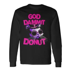 Maglietta a maniche lunghe God Dammit Donut Cat - Product Image 1
