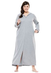 Women's Hooded Bathrobe <strong>Long</strong> Sleeve Full Length Nightgown Plus Size <strong>Long</strong> Hooded <strong>Fleece</strong> Sweatshirt Robe Zip up Lounge Robe Dress - Product Image 2