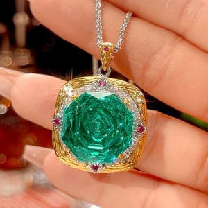Wholesale Eco-friendly Copper <b>Necklace</b> <b>Set</b> 18-14mm Emerald Green Cubic Zirconia Rose Cut Vintage Fashion Jewelry <b>Set</b> - Product Image 4