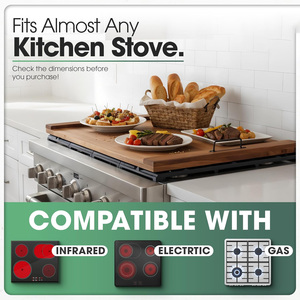 Grande couverture de cuisinière en pin et plateau décoratif avec poignées, couvercle de cuisinière multifonctionnel et planche <span class=keywords><strong>à</strong></span> découper pour la cuisine - Product Image 4