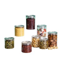 Bocaux cylindriques en PET transparent de qualité alimentaire avec couvercle cristallin, faciles à ouvrir et à déchirer, vente en gros pour sauce chili et noix aromatisées